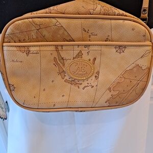 Allen Edward Vintage 80s Tan Leather World Map Crossbody Bag